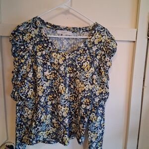 LOFT Blue and Yellow Floral Blouse